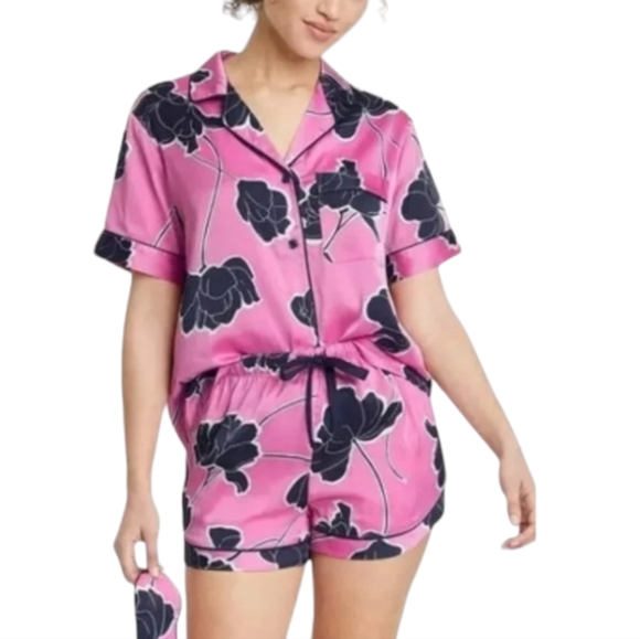 stars above Other - Stars Above 2-Piece Floral Satin Button Front Pajama PJ Shirt and Short Set, XXL